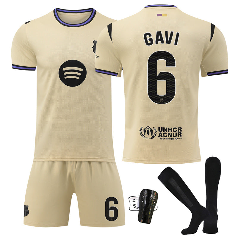 Beakey Barca LaLiga Away Yellow Shorts Jersey GAVI #6 Soccer Jersey Kids Adult 4Pcs Jersey Kits
