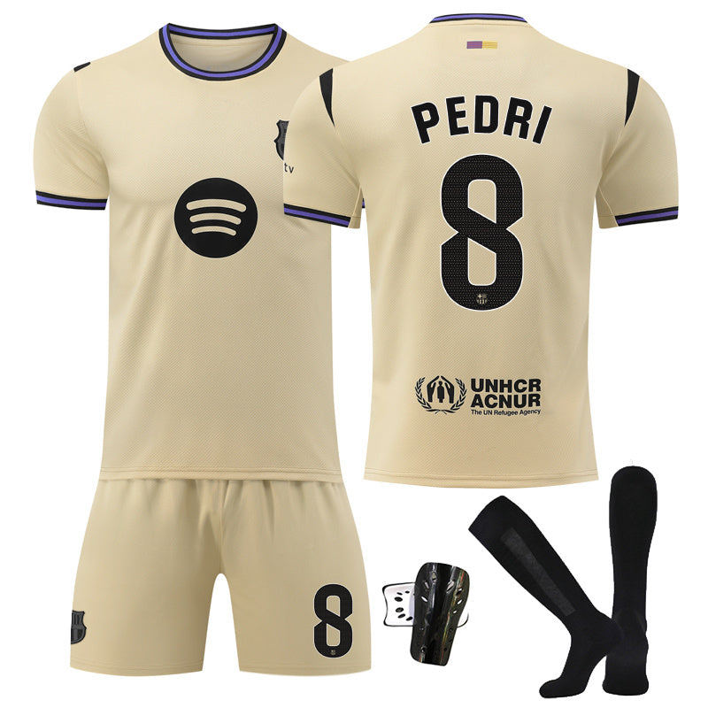 Beakey Barca LaLiga Away Yellow Shorts Jersey PEDRI #8 Soccer Jersey Kids Adult 4Pcs Jersey Kits