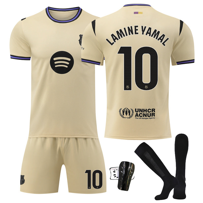 Beakey Barca LaLiga Away Yellow Shorts Jersey LAMINE YAMAL #10 Soccer Jersey Kids Adult 4Pcs Jersey Kits