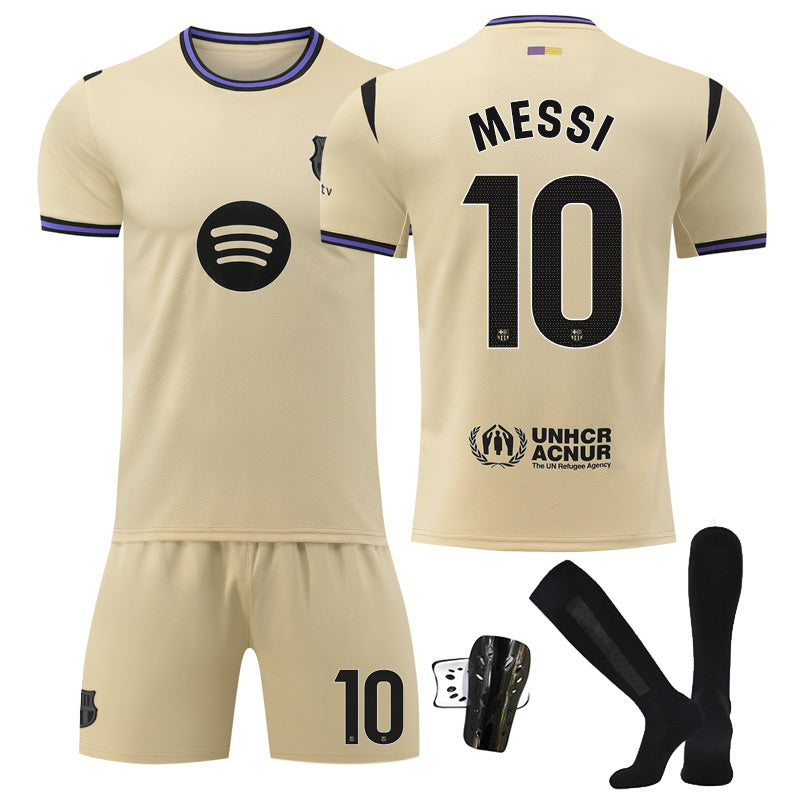 Beakey Barca LaLiga Away Yellow Shorts Jersey MESSI #10 Soccer Jersey Kids Adult 4Pcs Jersey Kits