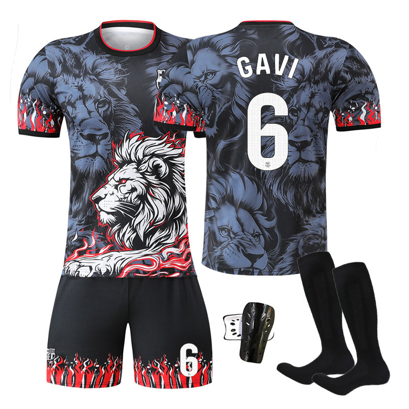 Beakey Barca Lion Black Red Jersey GAVI #6 Soccer Jersey Kids Adult 4Pcs Jersey Kits