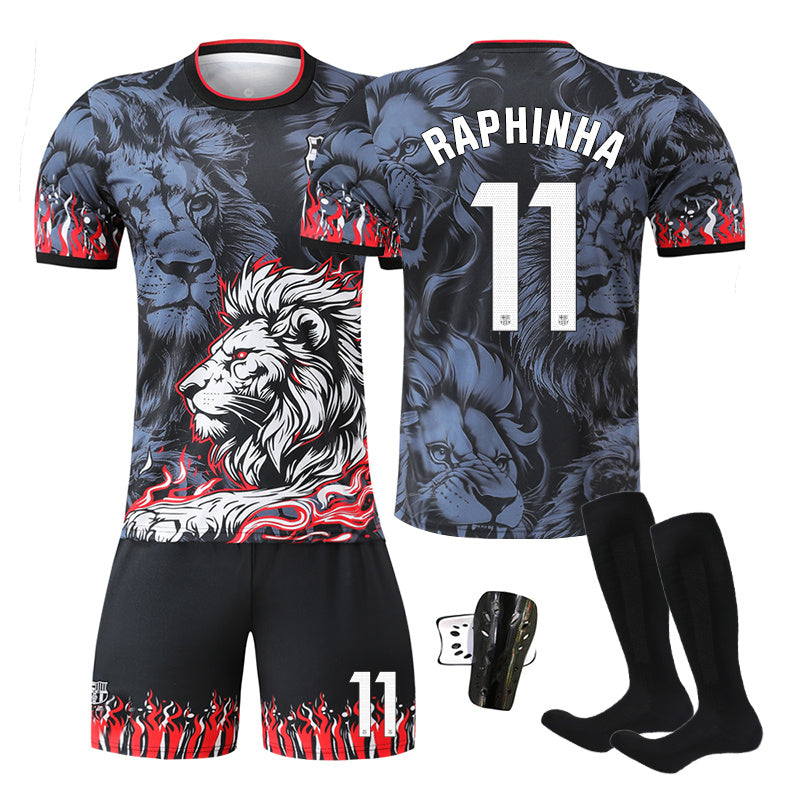 Beakey Barca Lion Black Red Jersey RAPHINHA #11 Soccer Jersey Kids Adult 4Pcs Jersey Kits