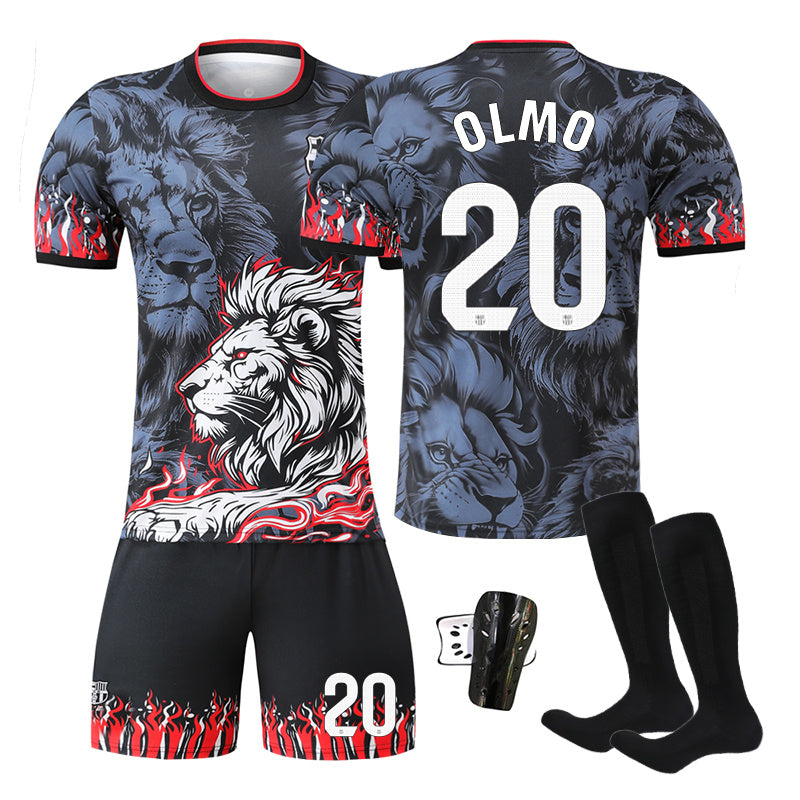 Beakey Barca Lion Black Red Jersey OLMO #20 Soccer Jersey Kids Adult 4Pcs Jersey Kits