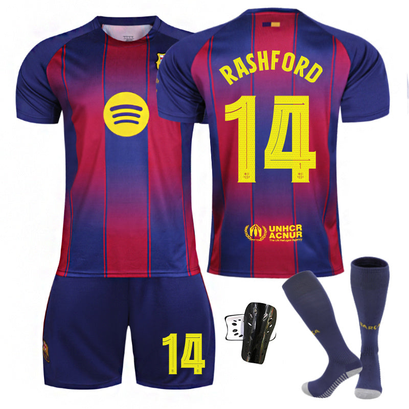 Beakey Barca Home UEFA Champions League Jersey F DE JONG #21 Soccer Jersey Kids Adult 4Pcs Jersey Kits