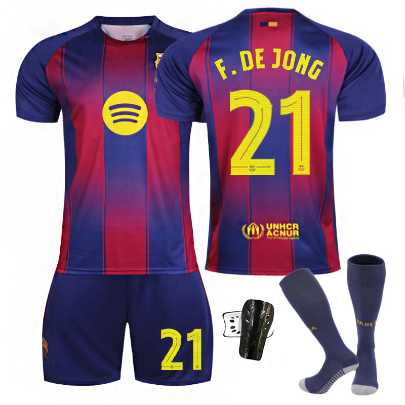 Beakey Barca Home UEFA Champions League Jersey Soccer Jersey Kids Adult 4Pcs Jersey Kits