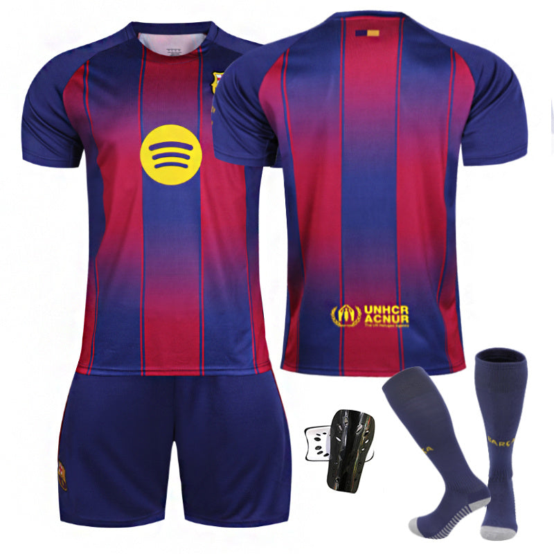 Beakey Barca Home UEFA Champions League Light Colored Font Jersey R ARAUJO #4 Soccer Jersey Kids Adult 4Pcs Jersey Kits