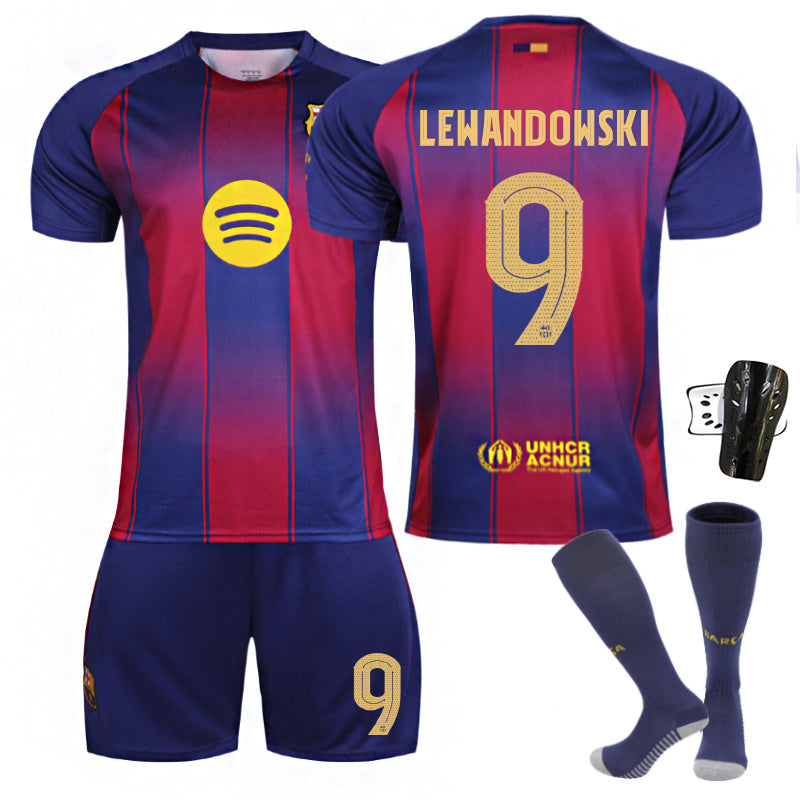 Beakey Barca Home UEFA Champions League Light Colored Font Jersey MESSI #10 Soccer Jersey Kids Adult 4Pcs Jersey Kits