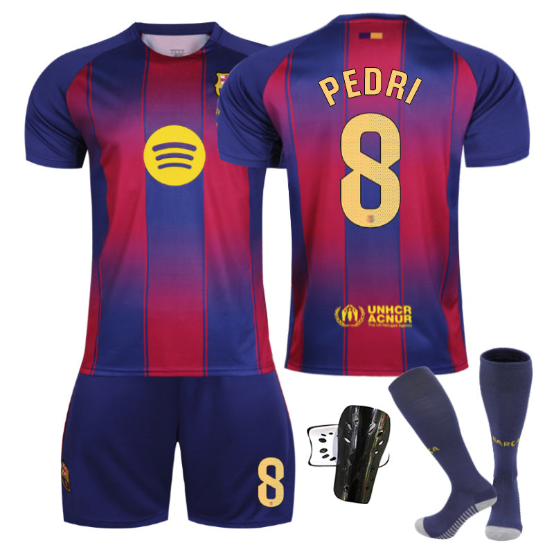 Beakey Barca Home LaLiga Light Colored Font Jersey PEDRI #8 Soccer Jersey Kids Adult 4Pcs Jersey Kits
