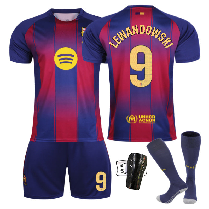 Beakey Barca Home LaLiga Light Colored Font Jersey LEWANDOWSKI #9 Soccer Jersey Kids Adult 4Pcs Jersey Kits