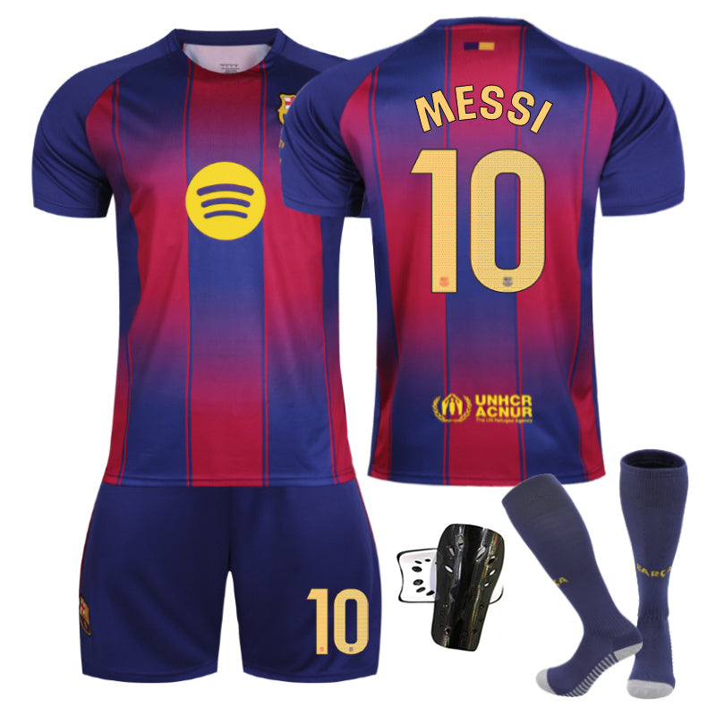Beakey Barca Home LaLiga Light Colored Font Jersey MESSI #10 Soccer Jersey Kids Adult 4Pcs Jersey Kits