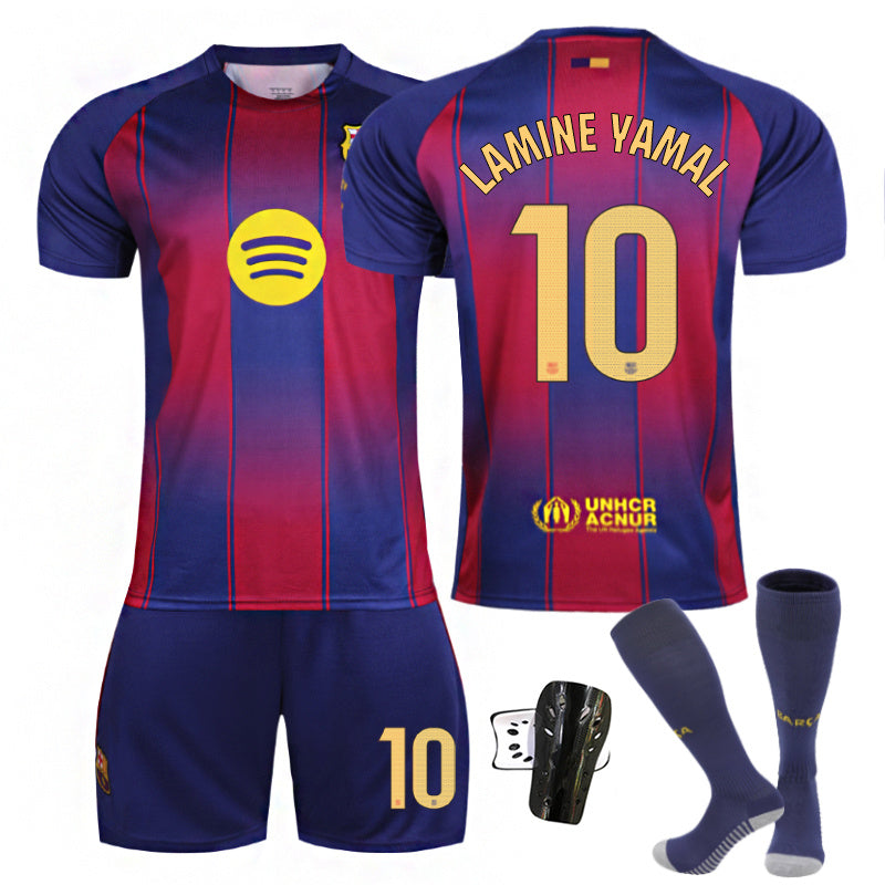 Beakey Barca Home LaLiga Light Colored Font Jersey LAMINE YAMAL #10 Soccer Jersey Kids Adult 4Pcs Jersey Kits