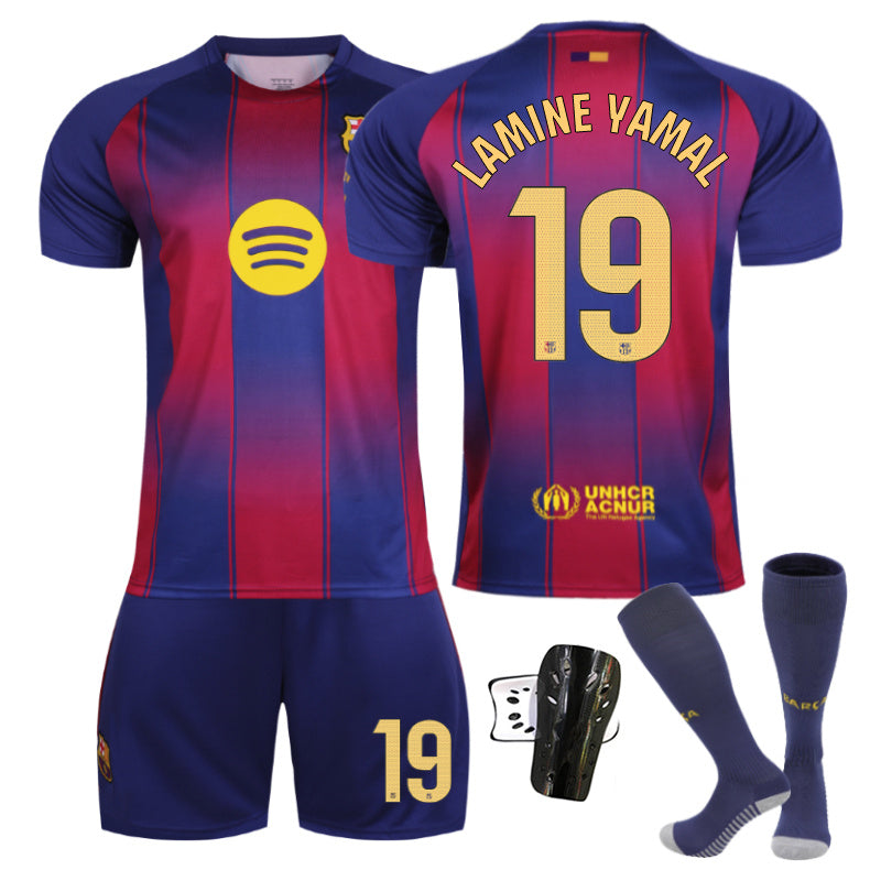 Beakey Barca Home LaLiga Light Colored Font Jersey LAMINE YAMAL #19 Soccer Jersey Kids Adult 4Pcs Jersey Kits