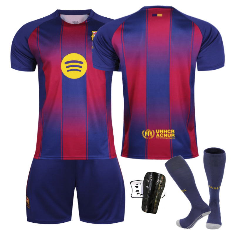 Beakey Barca Home LaLiga Light Colored Font Jersey Soccer Jersey Kids Adult 4Pcs Jersey Kits