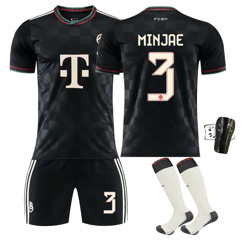 Beakey Bayern Second Away Jersey MINJAE #3 Soccer Jersey Kids Adult 4Pcs Jersey Kits