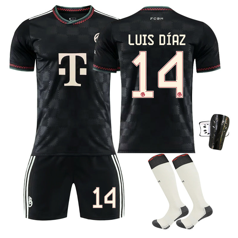 Beakey Bayern Second Away Jersey LUIS DIAZ #14 Soccer Jersey Kids Adult 4Pcs Jersey Kits