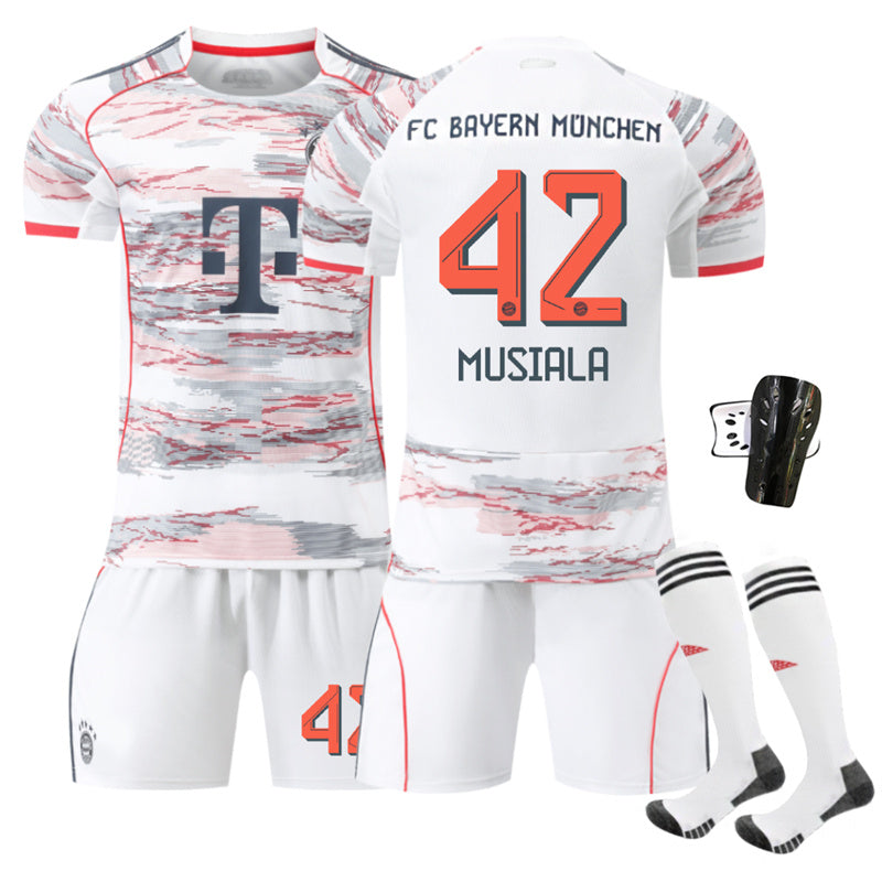 Beakey Bayern Away Jersey MUSIALA #42 Soccer Jersey Kids Adult 4Pcs Jersey Kits