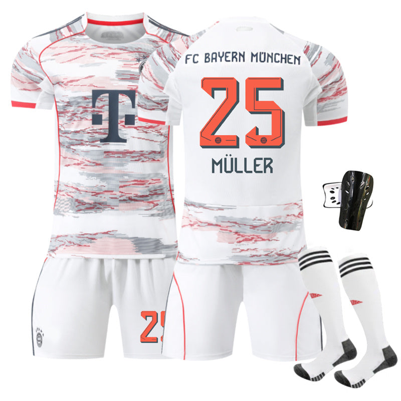 Beakey Bayern Away Jersey MULLER #25 Soccer Jersey Kids Adult 4Pcs Jersey Kits