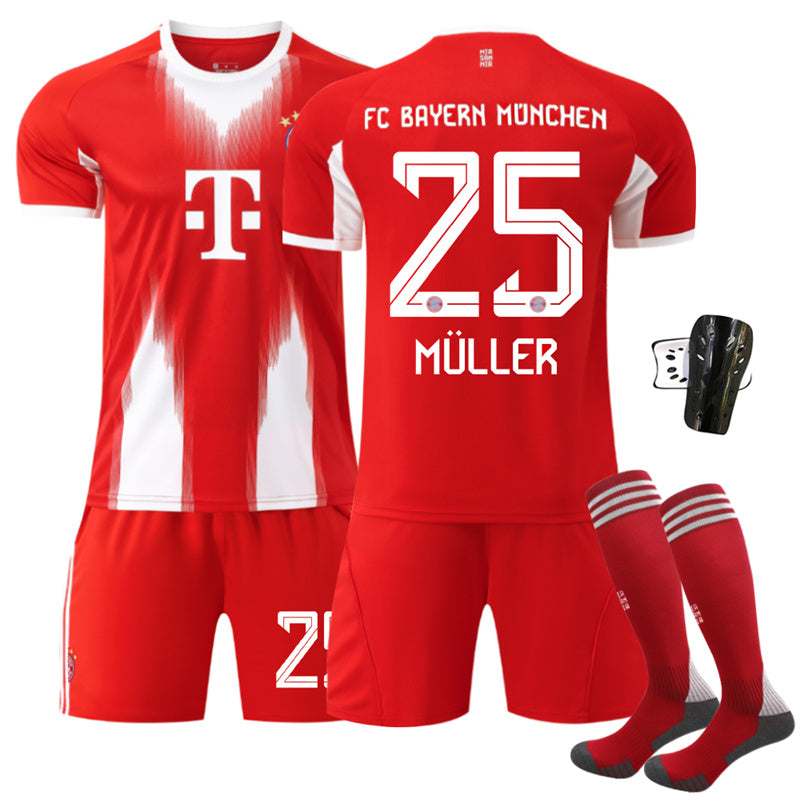 Beakey Bayern Home Jersey MULLER #25 Soccer Jersey Kids Adult 4Pcs Jersey Kits
