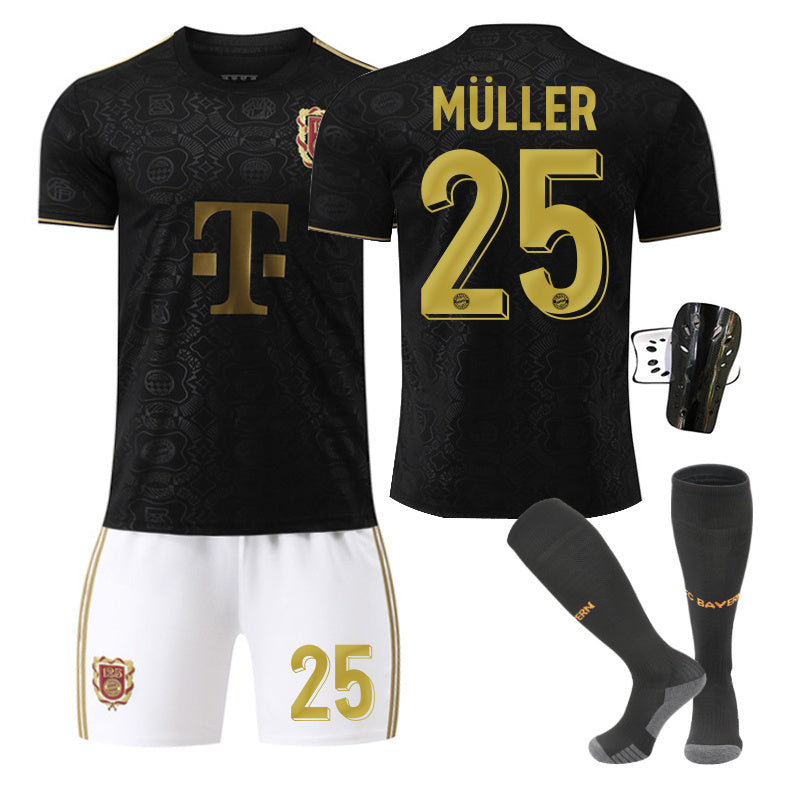 Beakey Bayern 125 Anniversary Black Jersey MULLER #25 Soccer Jersey Kids Adult 4Pcs Jersey Kits