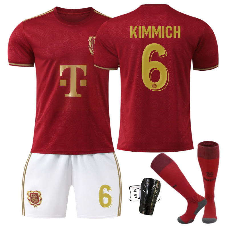 Beakey Bayern 125 Anniversary Burgundy Jersey KIMMICH #6 Soccer Jersey Kids Adult 4Pcs Jersey Kits