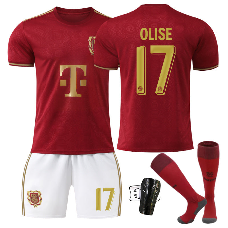 Beakey Bayern 125 Anniversary Burgundy Jersey OLISE #17 Soccer Jersey Kids Adult 4Pcs Jersey Kits