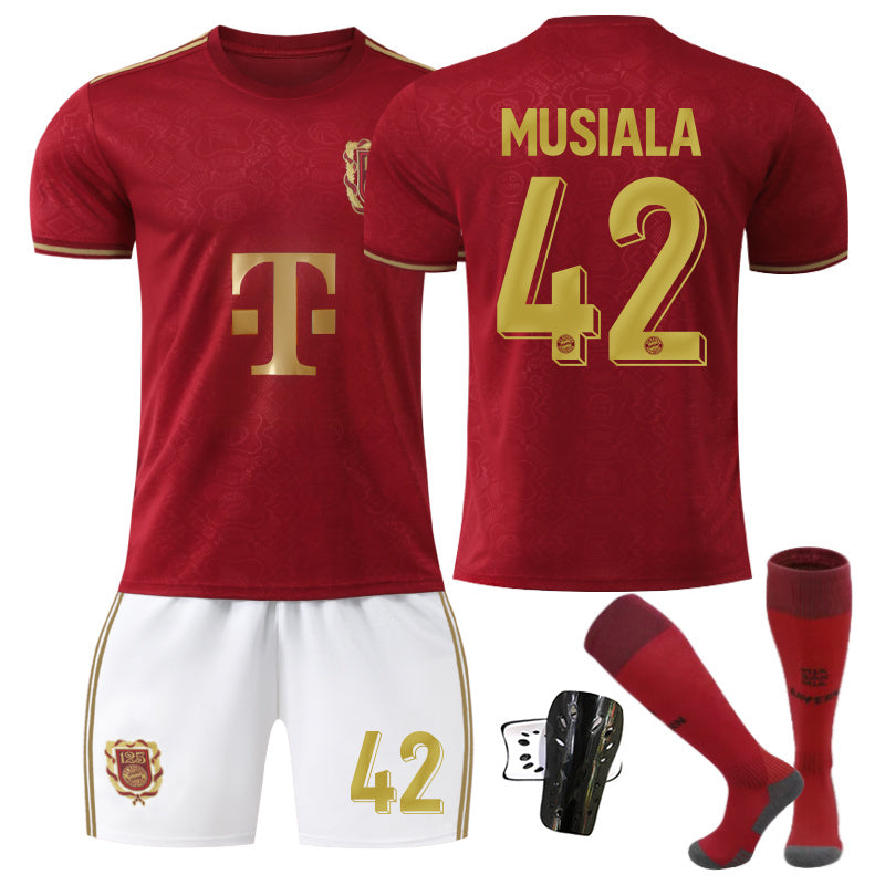 Beakey Bayern 125 Anniversary Burgundy Jersey MUSIALA #42 Soccer Jersey Kids Adult 4Pcs Jersey Kits