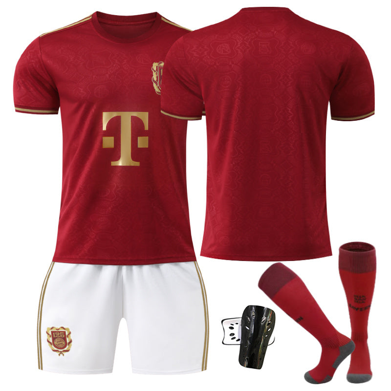 Beakey Bayern 125 Anniversary Burgundy Jersey Soccer Jersey Kids Adult 4Pcs Jersey Kits