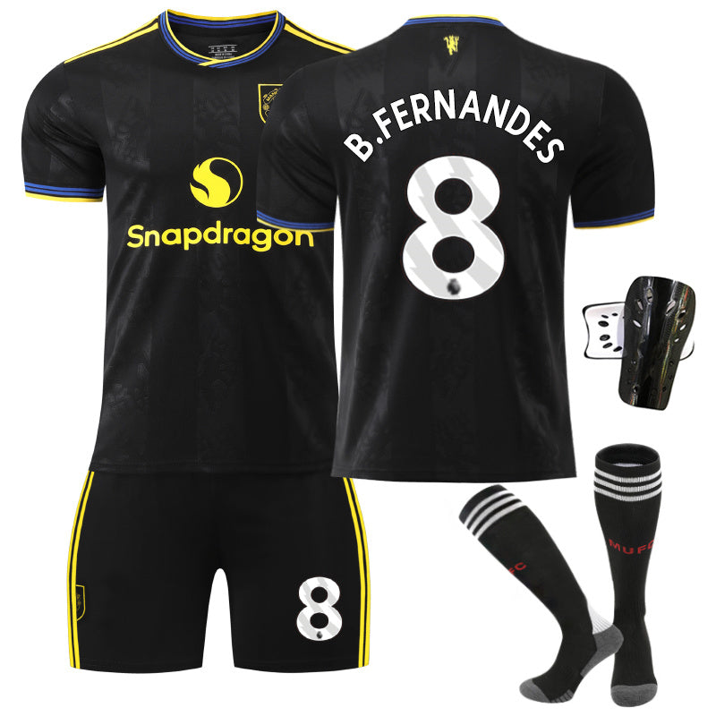 Beakey Red Devil Second Away Jersey BFERNANDES #8 Soccer Jersey Kids Adult 4Pcs Jersey Kits