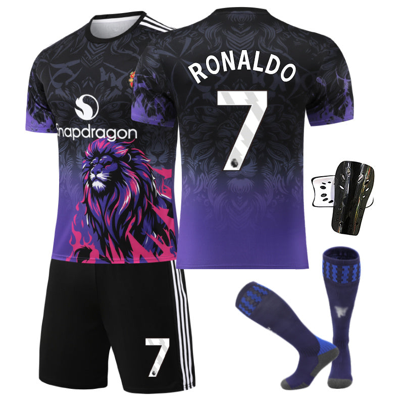 Beakey Red Devil Purple Lion Jersey RONALDO #7 Soccer Jersey Kids Adult 4Pcs Jersey Kits