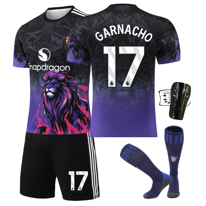 Beakey Red Devil Purple Lion Jersey GARNACHO #17 Soccer Jersey Kids Adult 4Pcs Jersey Kits