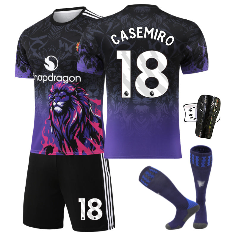 Beakey Red Devil Purple Lion Jersey CASEMIRO #18 Soccer Jersey Kids Adult 4Pcs Jersey Kits