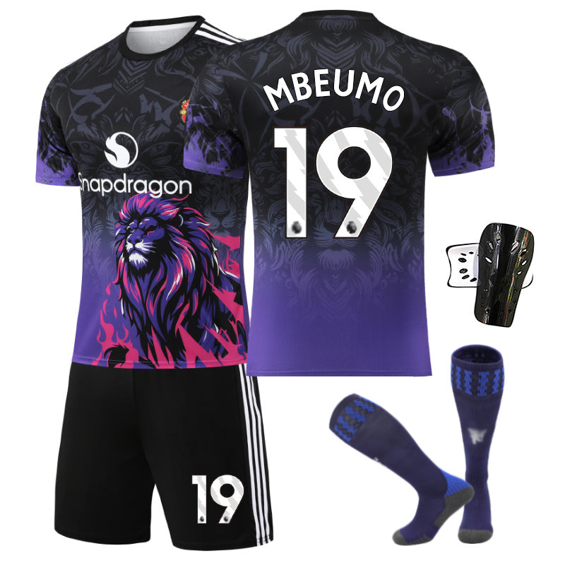 Beakey Red Devil Purple Lion Jersey MBEUMO #19 Soccer Jersey Kids Adult 4Pcs Jersey Kits