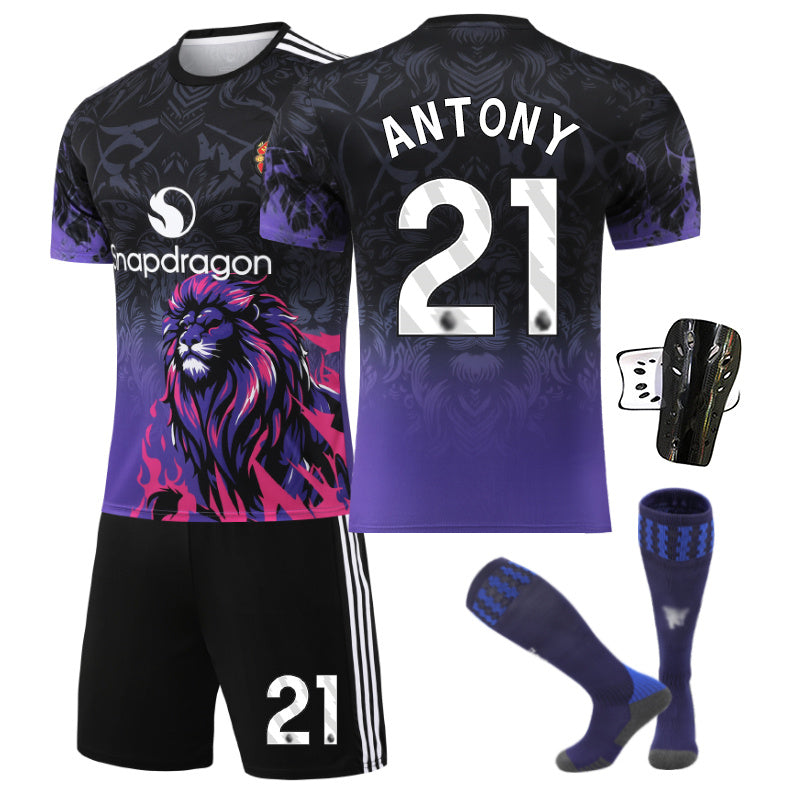 Beakey Red Devil Purple Lion Jersey ANTONY #21 Soccer Jersey Kids Adult 4Pcs Jersey Kits
