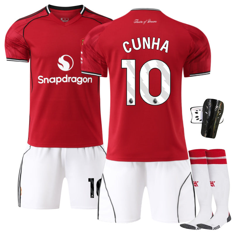 Beakey Red Devil Home Jersey CUNHA #10 Soccer Jersey Kids Adult 4Pcs Jersey Kits