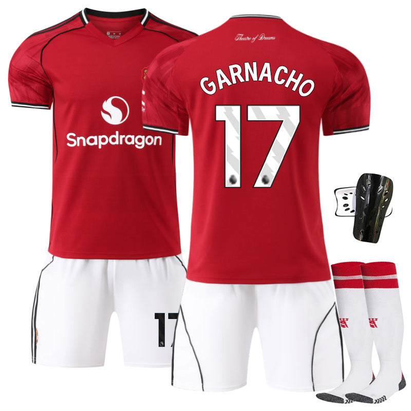 Beakey Red Devil Home Jersey GARNACHO #17 Soccer Jersey Kids Adult 4Pcs Jersey Kits
