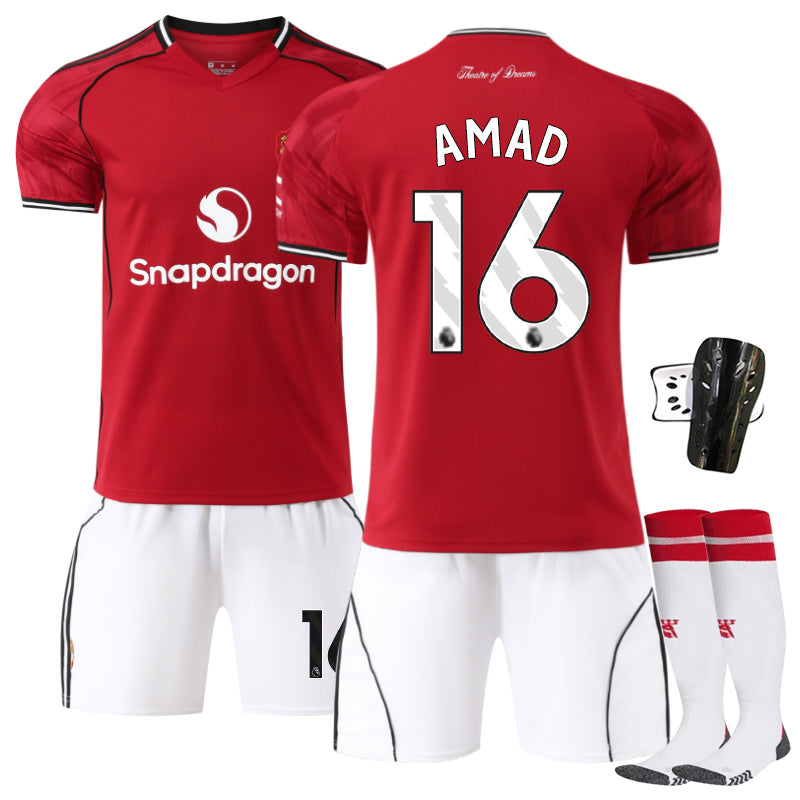 Beakey Red Devil Home Jersey AMAD #16 Soccer Jersey Kids Adult 4Pcs Jersey Kits
