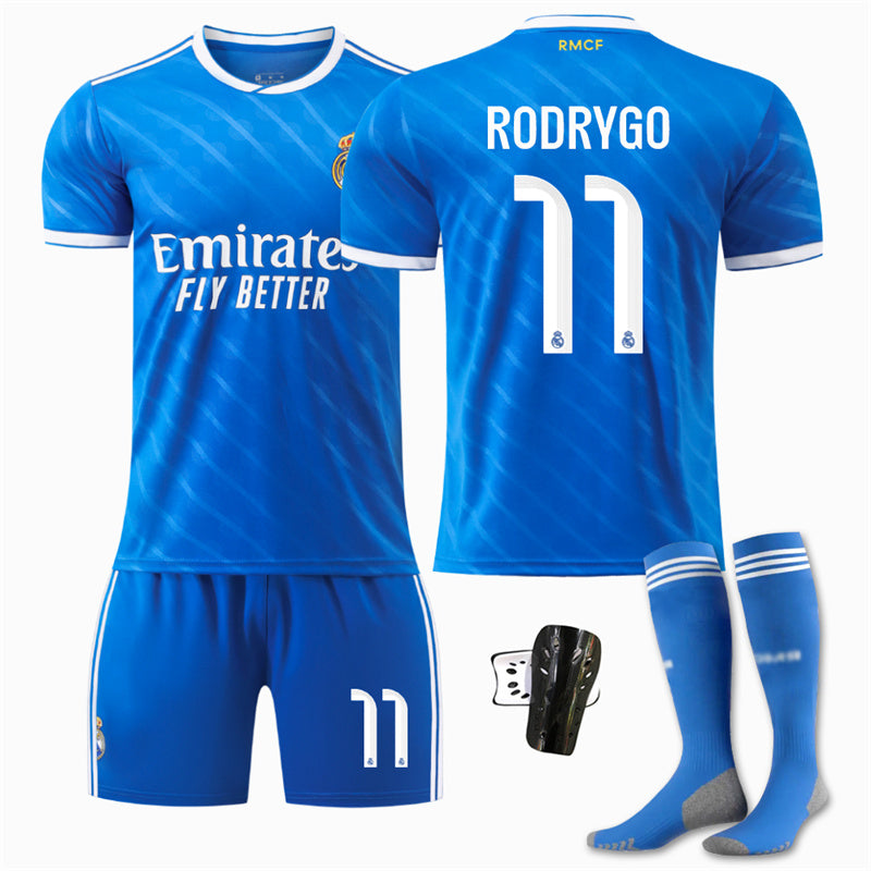 Beakey Real Madrid Second Away Jersey RODRYGO #11 Soccer Jersey Kids Adult 4Pcs Jersey Kits