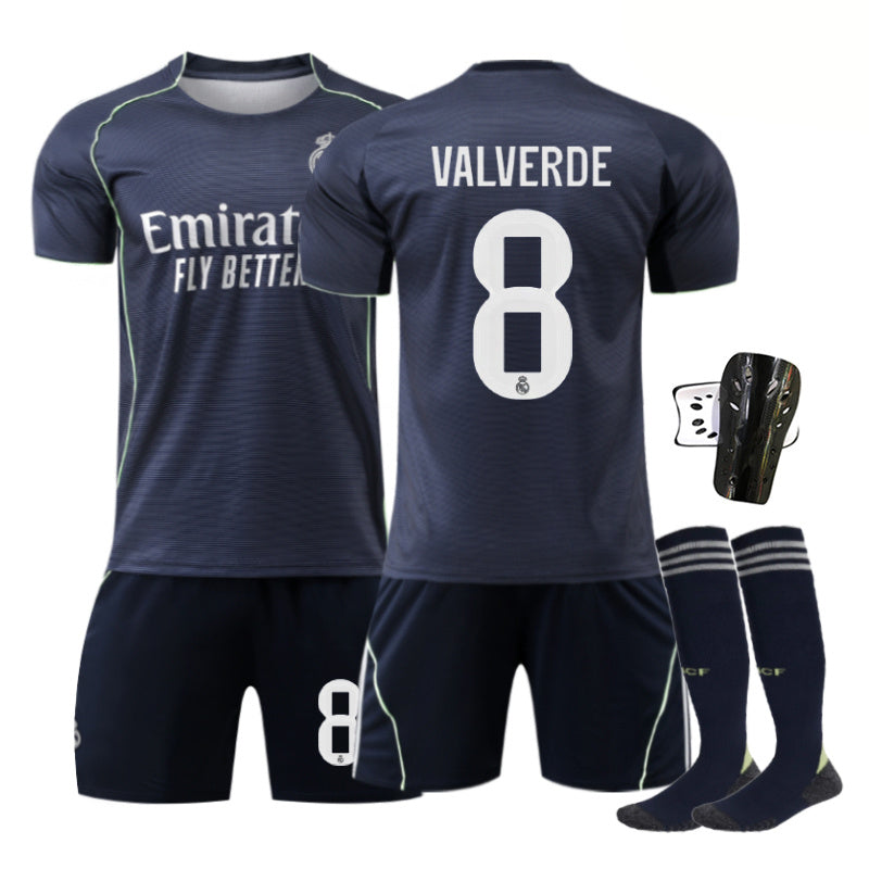 Beakey Real Madrid Away Jersey VALVERDE #8 Soccer Jersey Kids Adult 4Pcs Jersey Kits