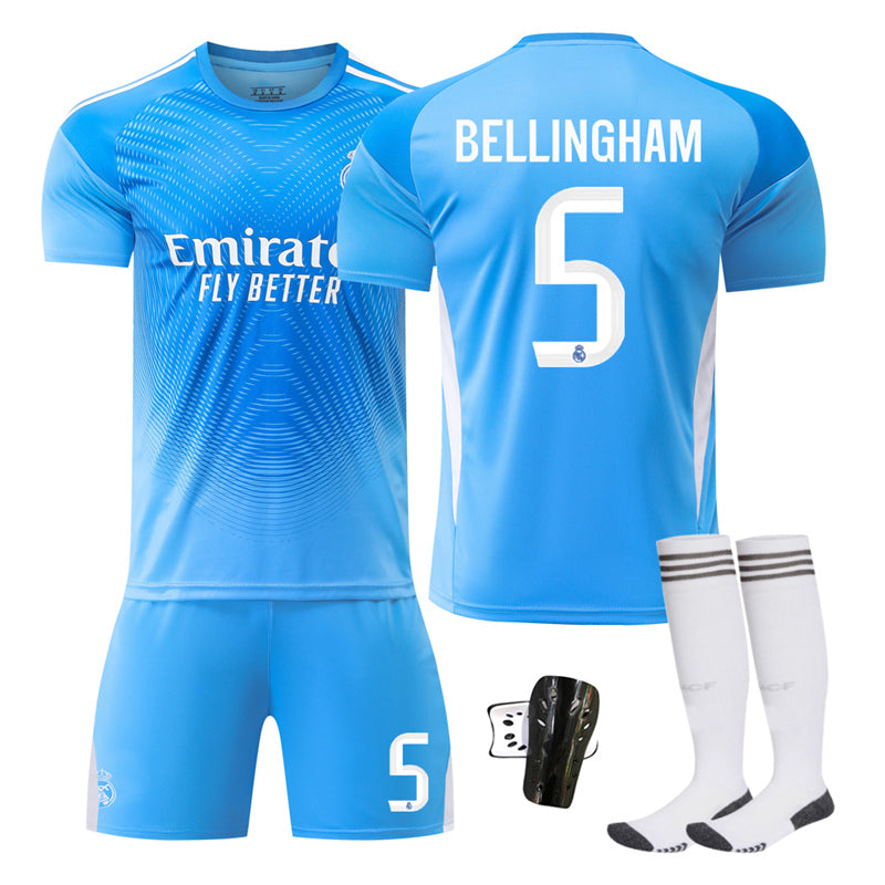Beakey Real Madrid Goalkeeper Jersey BELLINGHAM #5 Soccer Jersey Kids Adult 4Pcs Jersey Kits