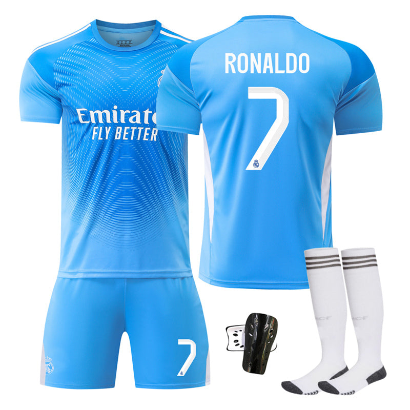 Beakey Real Madrid Goalkeeper Jersey RONALDO #7 Soccer Jersey Kids Adult 4Pcs Jersey Kits
