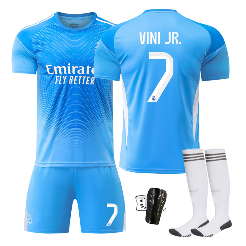 Beakey Real Madrid Goalkeeper Jersey VINI JR #7 Soccer Jersey Kids Adult 4Pcs Jersey Kits