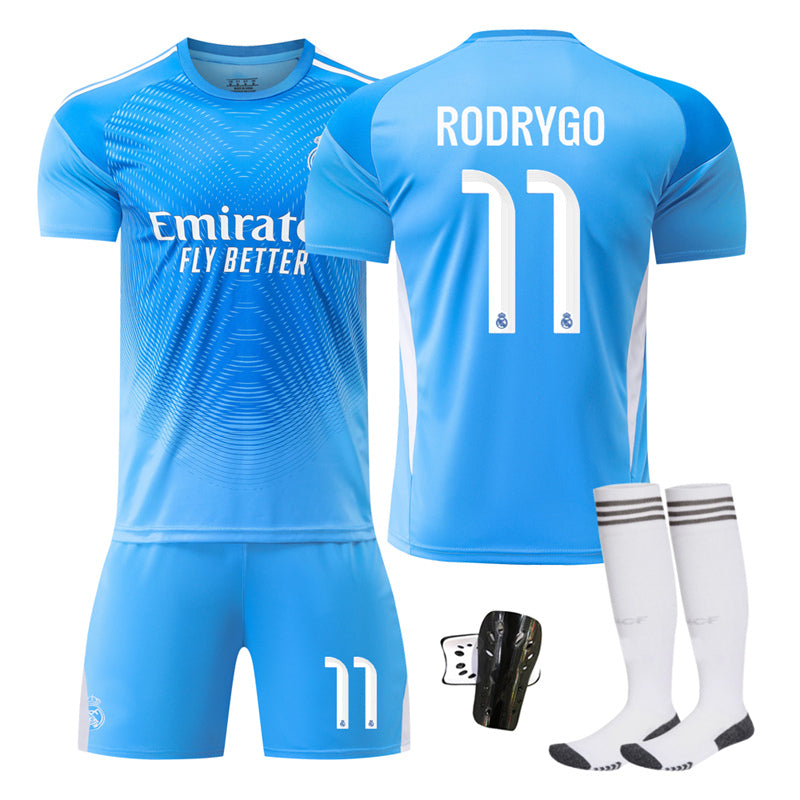 Beakey Real Madrid Goalkeeper Jersey RODRYGO #11 Soccer Jersey Kids Adult 4Pcs Jersey Kits