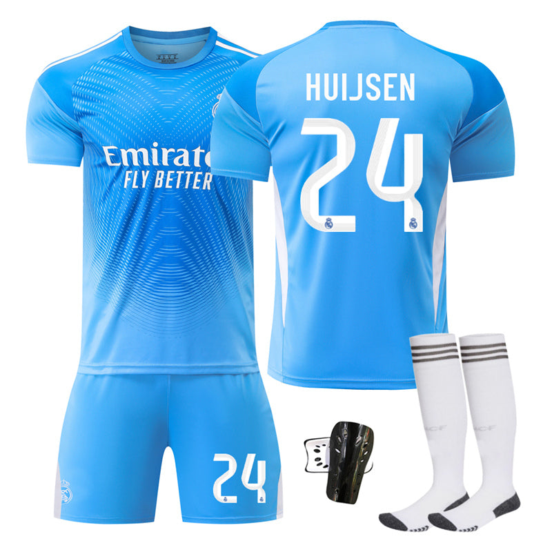 Beakey Real Madrid Goalkeeper Jersey HUIJSEN #24 Soccer Jersey Kids Adult 4Pcs Jersey Kits