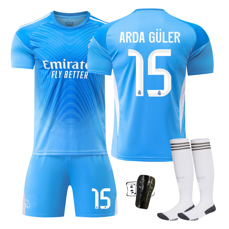 Beakey Real Madrid Goalkeeper Jersey ARDA GULER #15 Soccer Jersey Kids Adult 4Pcs Jersey Kits