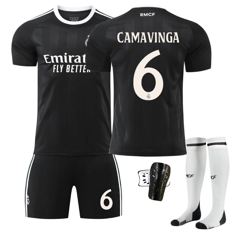 Beakey Real Madrid Black Training Uniform Jersey CAMAVINGA #6 Soccer Jersey Kids Adult 4Pcs Jersey Kits