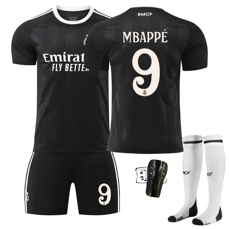 Beakey Real Madrid Black Training Uniform Jersey MBAPPE #9 Soccer Jersey Kids Adult 4Pcs Jersey Kits