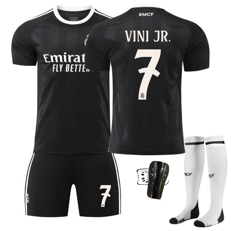 Beakey Real Madrid Black Training Uniform Jersey VINI JR #7 Soccer Jersey Kids Adult 4Pcs Jersey Kits