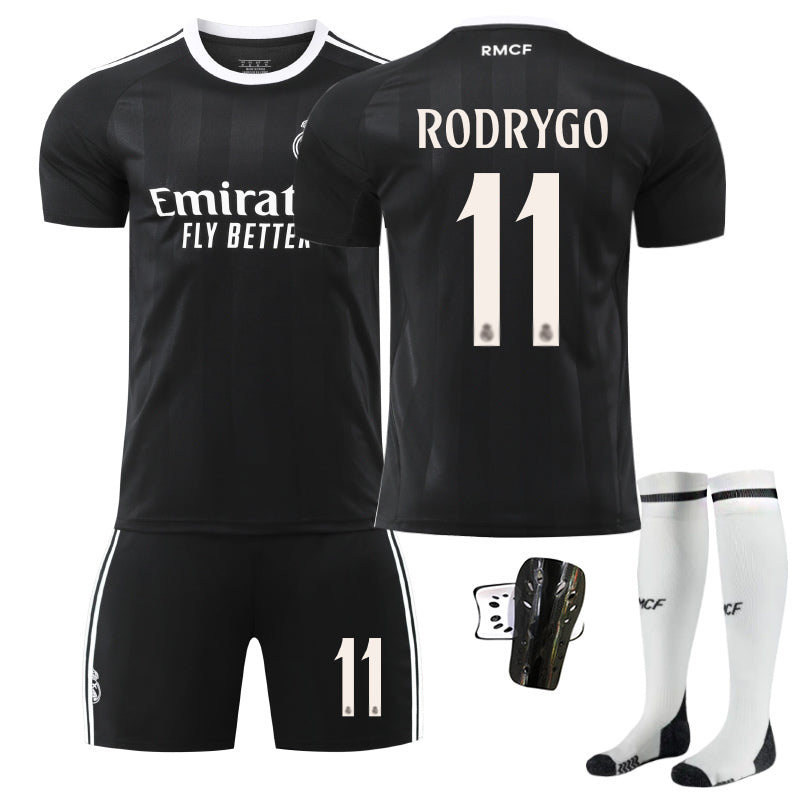Beakey Real Madrid Black Training Uniform Jersey RODRYGO #11 Soccer Jersey Kids Adult 4Pcs Jersey Kits