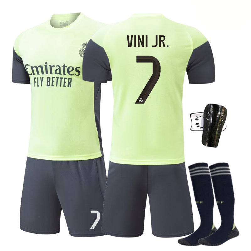Beakey Real Madrid Green Training Uniform Jersey VINI JR #7 Soccer Jersey Kids Adult 4Pcs Jersey Kits