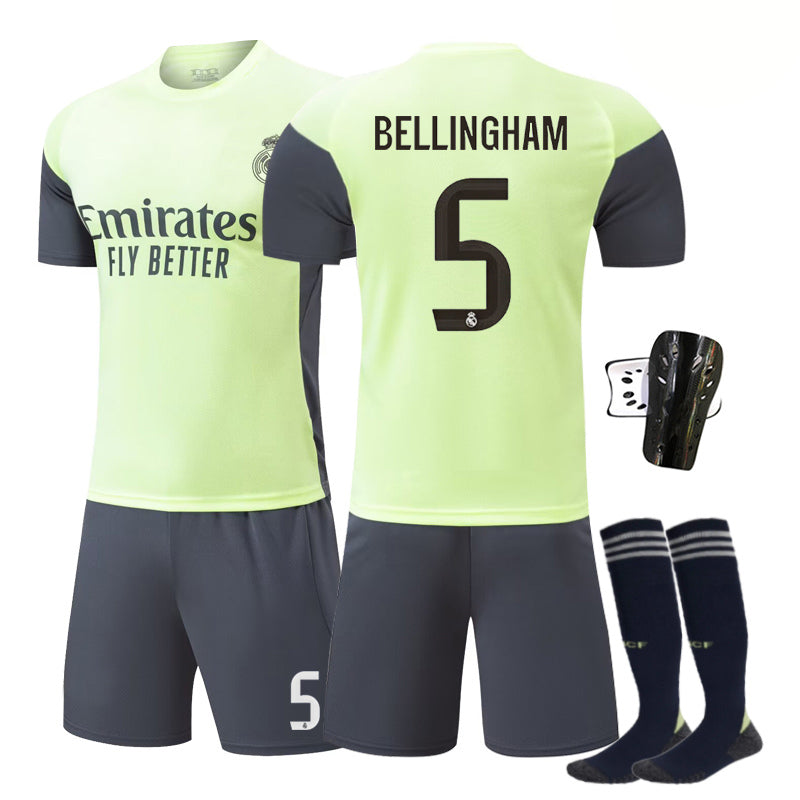 Beakey Real Madrid Green Training Uniform Jersey BELLINGHAM #5 Soccer Jersey Kids Adult 4Pcs Jersey Kits